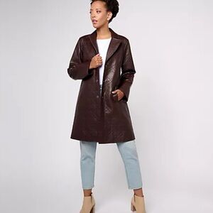 Dennis Basso Quilted Faux Leather Coat in Color Sand